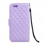 Wholesale iPhone 6 Plus 5.5 Quilted Flip PU Leather Wallet Case with Strap (Purple)